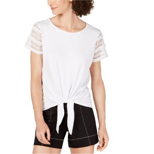 I.N.C International Concepts Womens Lace Sleeve Embellished T-Shirt, White, X-Small - 1 of 1