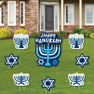 Big Dot of Happiness Hanukkah Menorah - Yard Sign and Outdoor Lawn Decorations - Holiday Party Yard Signs - Set of 8 - 1 of 4