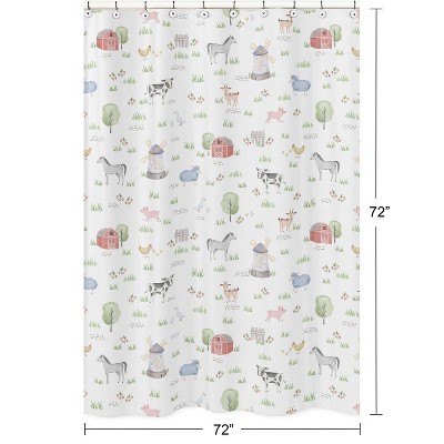 Farm Animals Multicolor Cotton Fabric Shower Curtain 72" x 72"
