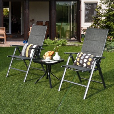 Costway 2PCS Patio Folding Dining Chairs Aluminum Padded Adjustable Back Gray