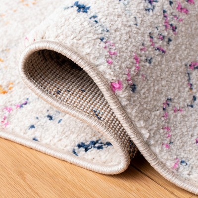 Ivory and Fuchsia Square Boho Chic Area Rug