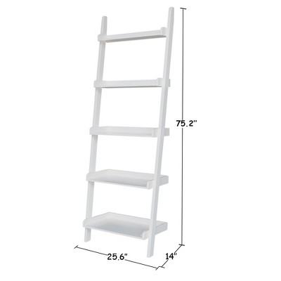 Contemporary White Solid Wood 5-Tier Leaning Ladder Shelf