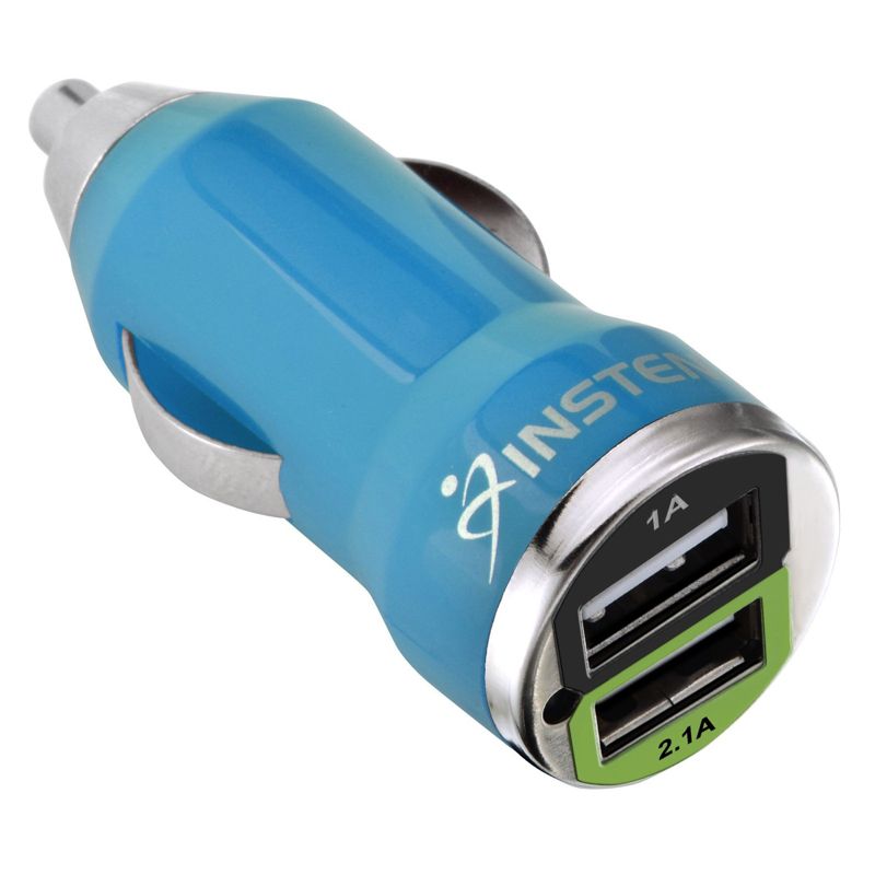 Insten 2-Port Dual USB 2.1A Car Charger Adapter for iPhone 11 Pro Max XS X 8 8+ iPad Mini Air Pro Samsung S9 S10 S10e Note 10 Smartphone Android, Blue, 1 of 7