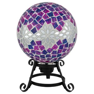 Northlight Mosaic Floral Outdoor Garden Gazing Ball - 10" - Purple, Pink and Silver - 1 of 4