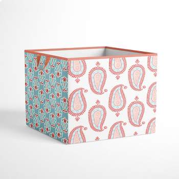 Bacati - Sophia Paisley Aqua/Coral Fabric Storage Box/Tote Large