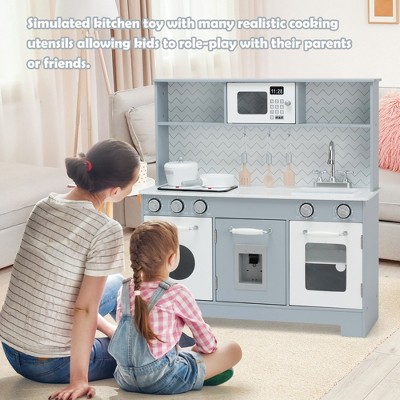Gray and White Wooden Kids Play Kitchen Set with Light & Sound
