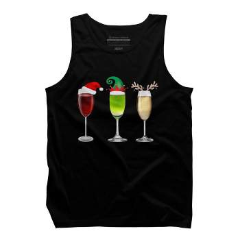 Men's Design By Humans Red Wine Glass Santa Elf Hat Reindeer Horn Christmas By Forever9 Tank Top