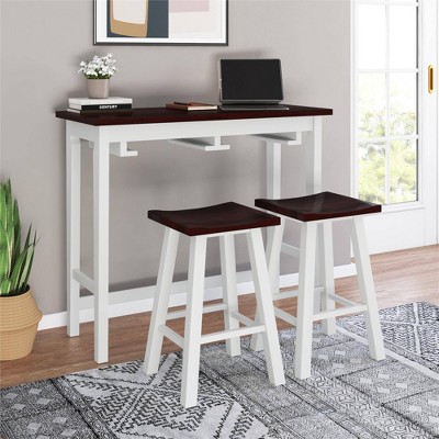 White Acacia Wood 3-Piece Counter Height Pub Dining Set