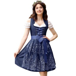 Women's Traditional Dirndl Dress - Lace Overlay, Detachable Sheer Sleeves & Cinched Waist - 1 of 4
