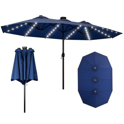 FONTOI Double Sided Outdoor Umbrella with Crank Handle, Rectangular Market Umbrella with 12 Ribs for Patio, Deck, Backyard, Blue, 106.2"*94.5"*181.1"