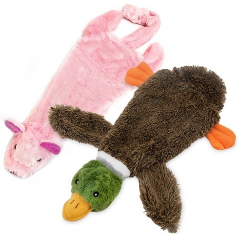Best Pet Supplies 2-in-1 Fun Skin Stuffless Squeaky Dog Toys - 1Wild Duck,  Pig, Medium