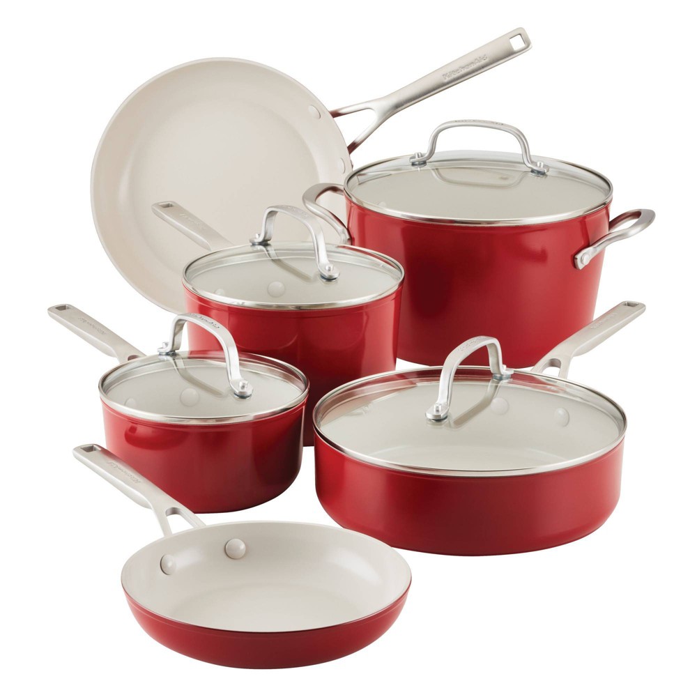 KitchenAid 10pc Hard Anodized Ceramic Nonstick Cookware Set Empire Red