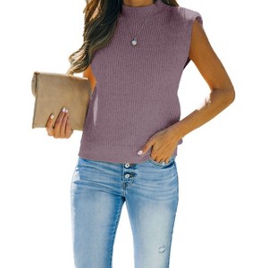 Clearlove Women's Mock Neck Knit Sweater Vest Sleeveless Casual Trendy Summer Ribbed Pullover Tank Tops - 1 of 4