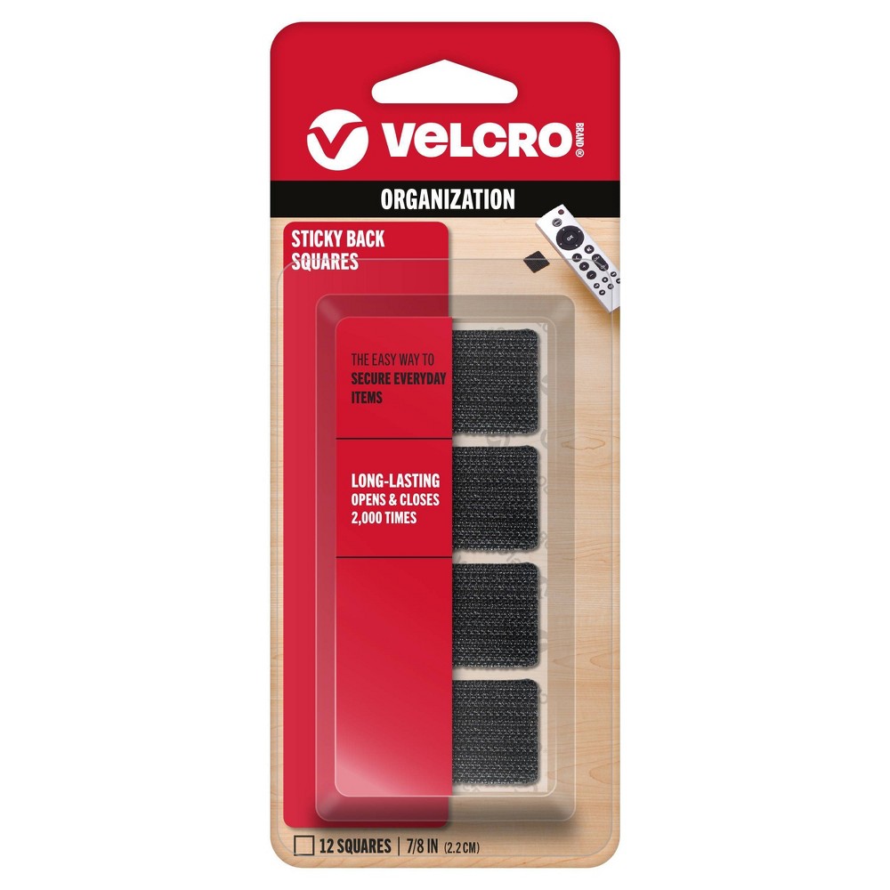 VELCRO 7/8" Sticky Back Squares Adhesives Black: Mounting Adhesive Strips, 12 Pack, 0.88" x 0.88"