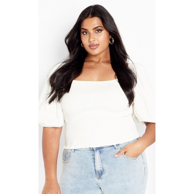 Women's Plus Size Ariella Balloon Sleeves Top - ivory | CITY CHIC