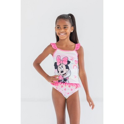 Disney Mickey Mouse & Friends Minnie Mouse Little Girls Tankini Top Bikini Bottom and Scrunchie 3 Piece Swimsuit Set Pink 4 — фото 2