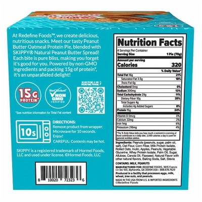 Redefine Foods Skippy Peanut Butter Flavor Oatmeal Protein Pie - 10oz/4ct