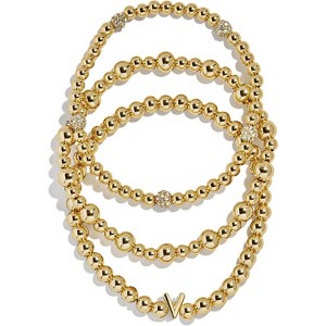 3-Piece Gold Plated Initial Bead Bracelet Set, Personalized Trendy Jewelry Gift for Women - 1 of 4