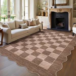 2x6FT Modern Washable Area Rug for Living Room, Foldable Floor Rug with Non Slip Backing, Low Pile Stain Resistant Indoor Carpet for Dorm, Beige - 1 of 4