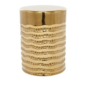 Olivia & May Glam Stoneware Accent Tables Gold: Ceramic Round Side Table, No Assembly Required - 1 of 4
