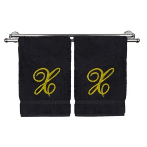 BC BARE COTTON Monogrammed Hand Towel, 100% Turkish Cotton - Set of 2 - Black - Gold Script - 1 of 4