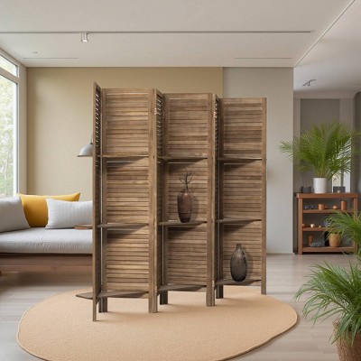 MAYEERTY Freestanding Room Divider, 5.6Ft Wood Privacy Screen with Shelves
