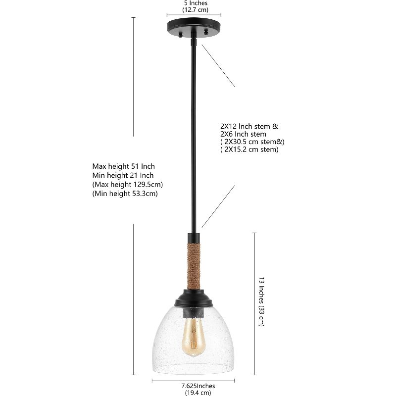 JONATHAN Y Alys Adjustable Rope-Wrap Modern Rustic Iron/Glass LED Pendant, 3 of 9