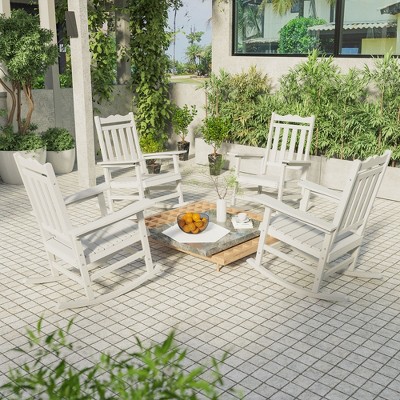 Sonkuki Patio Outdoor 4-Piece Adirondack Rocking Chairs with Big Armrests, Weather Resistant, Easy Installation, Lawn and Backyard