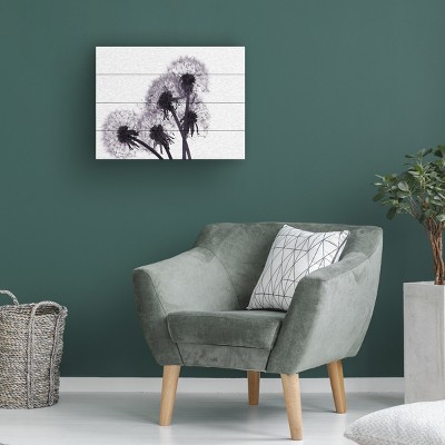 Modern Floral Dandelion Black and White Wood Canvas Art