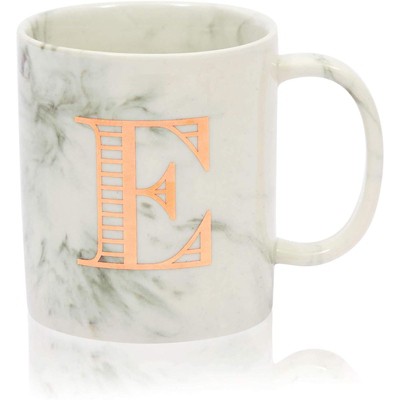 Farmlyn Creek Letter E Marble Ceramic Coffee Mug, Monogrammed Gift (11 oz)