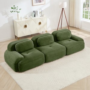 Corduroy 3-Seat Modular Sofa with Curved Armrests, Anti-Slip Base, High-Resilience Sponge, No Assembly Required - 1 of 4