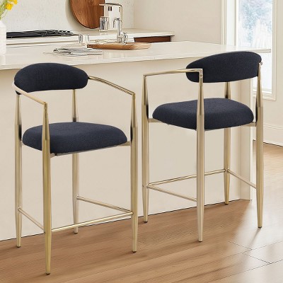 Modern Boucle Counter Stool Set Of 2 Upholstered Bar Stool with Metal Legs Kitchen Island Seating With Padded Seat And Footrest-Tanpinhause
