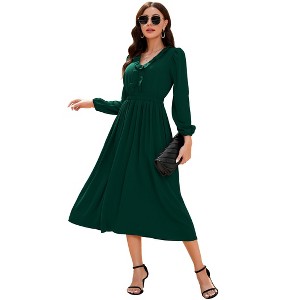 A-Line Dress for Women Fall 2025 Flounce V Neck Pleated Dress Lantern Sleeve Formal Dresses Church Dress - 1 of 4