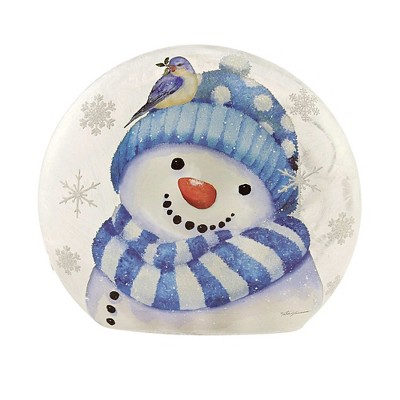 Stony Creek 6.5" Snowman & Bluebird Round Orb Electric Frosty Winter Blue  -  Novelty Sculpture Lights