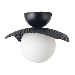 Modern Semi Flush Mount Ceiling Light, Matte Black Honeycomb Metal Shade, Frosted Glass Globe for Entryway Bedroom - 1 of 4