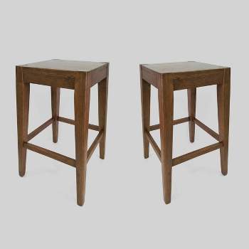 Set of 2 Maybelle Farmhouse Wooden Counter Height Barstools - Christopher Knight Home