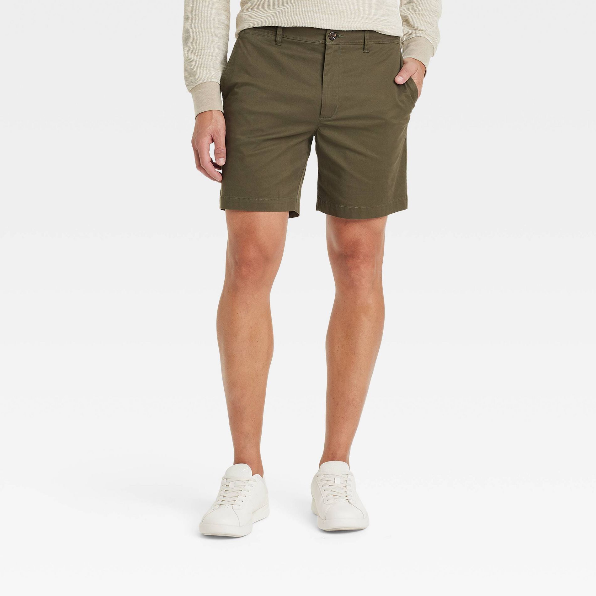 Men's Every Wear 7" Flat Front Chino Shorts - Goodfellow & Co™ Paris   30: Slim Fit, Mid Rise, Stretch, Poplin Twill