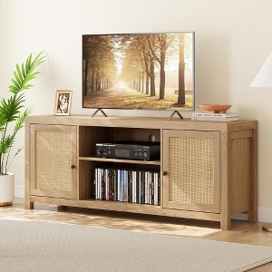 Rattan TV Stand for 65 Inch, Boho Entertainment Center with Storage and Doors, Wood TV & Media Console Under TV Cabinet - 1 of 4
