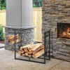 Outsunny 2-Tier Firewood Rack, Indoor Outdoor Wood Holder with Tools for Fireplace or Fire Pit, Includes Poker, Tongs, Broom, Shovel, 33", Black - 2 of 4