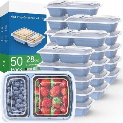 50 Pack Meal Prep Containers with Lids, 2-Compartment Reusable Food Storage