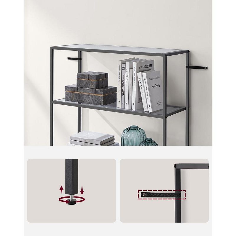 VASAGLE Bookcase, 6-Tier Bookshelf, Slim Shelving Unit for Bedroom, Bathroom, Home Office, Tempered Glass, Steel Frame, 5 of 7