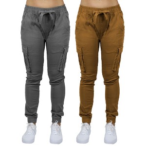 Galaxy By Harvic Women's  Loose Fit Cotton Stretch Twill Cargo Joggers- 2 Pack - 1 of 4