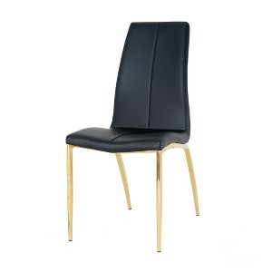 Dining Chairs Set Of 4, Tall Back Kitchen Side Chair, Faux Leather Sponge Upholstered Chair With Gold Metal Legs For Home Kitchen Restaurant - 1 of 4