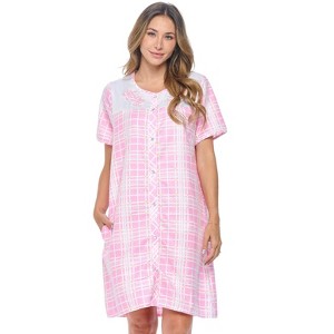 Casual Nights Women's Snap front House Dress Short Sleeve Woven Duster Housecoat Lounger Robe - 1 of 4