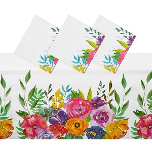 Sparkle and Bash 3 Pack Plastic Floral Tablecloth, Disposable Tablecloths for Rectangle Tables, Wedding, Birthday & Tea Party, 54x108 In - 1 of 4