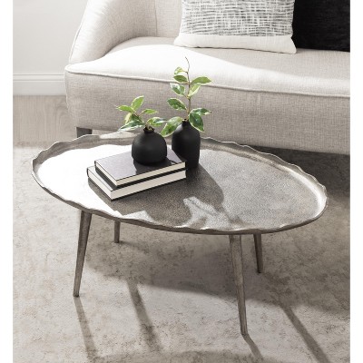 Alessia Artisanal Silver Aluminum Oval Coffee Table
