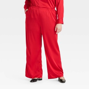 Women's Mid-Rise Straight Leg Satin Pull-On Pants - A New Day™ - 1 of 3