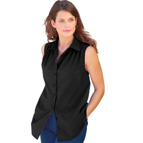 Roaman's Women's Plus Size Sleeveless Kate Big Shirt, 32 W - Black
