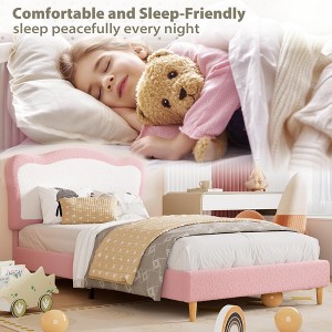 Upholstered Bed Frame for Kids with Scallop Headboard, Cute Velvet Twin Bed for Girls, Boys, Sturdy Platform Bed, No Box Spring Needed, Noise Free - 1 of 4