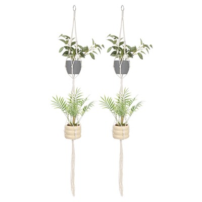 Unique Bargains Handmade Cotton Rope Hanging Basket Holder 47 Inch Apricot 2-Packs